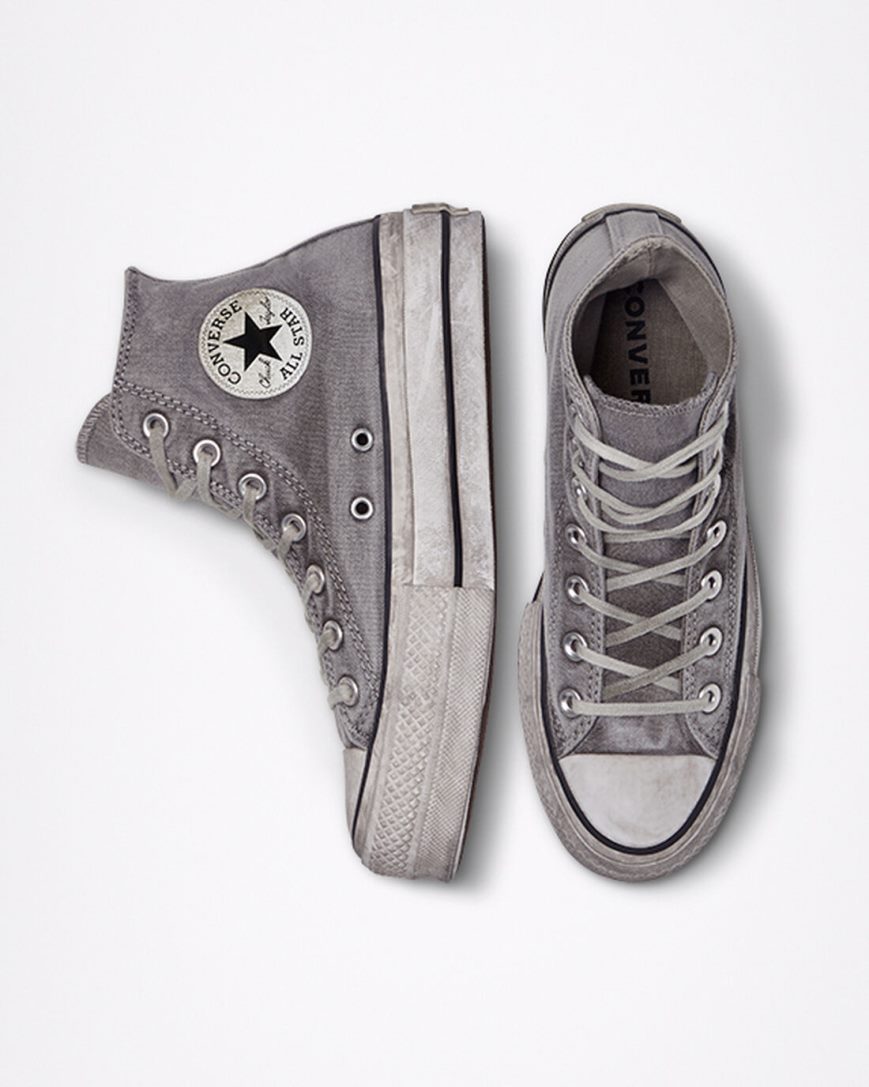 Sapatos Plataforma Converse Chuck Taylor All Star Lift Smoked Lona Cano Alto Feminino Cinzentas Branco | PT M00543P